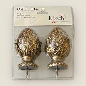 Rare Vintage Kirsch Elegance Defined Oak Leaf Finials – Anodized Bronze (Set of